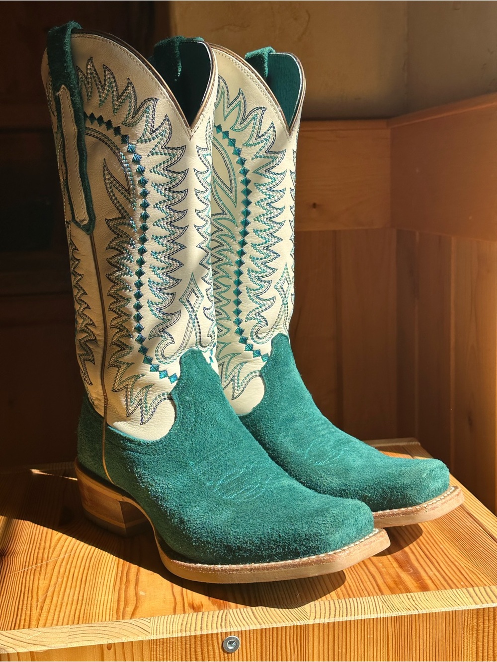 Women’s turquoise rough out cowboy boots - Picture 3 of 3